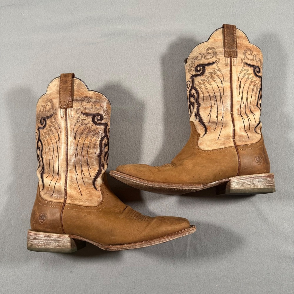 Ariat Mens Dust Devil Western Cowboy Boots Brown Leather Square Toe Size 12D